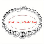 S925 Sterling Silver Beaded Bracelet Set for Women 3pcs – Handcrafted Stackable Round Bead Bracelets, Minimalist Daily Wear & Valentine’s Day Gift, Total Weight 15.68g