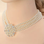 Luxury Bridal Necklace & Earring Set for Women – Silver Plated Beaded Jewelry Set for Wedding, Evening Party & Stage Performance, Elegant Dress Accessories