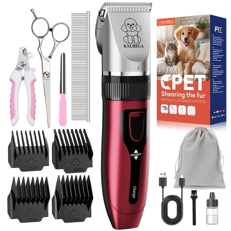 Rechargeable Cordless Pet Grooming Clippers with LED Display - Professional Wireless Dog Hair Trimmer, Detachable Blades, 4 Comb Guides, Low Noise 36V USB Charging, for Dogs Cats Small Animals