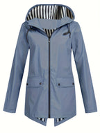 Women's Striped Lined Hooded Windbreaker Jacket Fall Winter Zip Up Outerwear – 8 Colors Sizes S-XXL Lightweight Water-Resistant