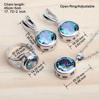 5Pcs Vintage Rainbow Cubic Zirconia Jewelry Set for Women – Silver Plated Ring, Earrings, Pendant & Necklace, Dazzling CZ Bridal Jewelry Gift for Weddings, Anniversaries, Birthdays & Engagements