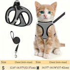 Escape Proof Cat Harness and Leash Set for Walking - Adjustable Reflective Soft Mesh Vest for Cats Kittens Small Dogs S M Black Grey Comfortable Outdoor Adventure Pet Gift