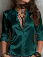Women's Satin Shirt Elegant Commuter Blouse All Season Temperament Button-Down Top Silky Smooth Office Work Casual Wear S M L XL XXL