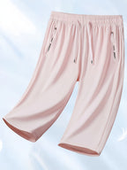 Women's Cooling Capri Pants Solid Color Mid Elasticity Smooth Fabric - Casual Lightweight Summer Cropped Pants for Daily Outings Leisure Travel Beach Vacation