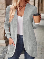 Women Open Front Cardigan Jacket with Pockets Long Sleeve Solid Color Casual Knit Coat Light Grey Black S M L XL Lightweight Layering Outerwear