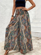 Women's Bohemian Wide Leg Pants High Waist Elastic Waist Paisley Floral Print Casual Flowy Trousers Spring Summer Fall S M L XL Multicolor