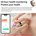 Smart Ring Health Fitness Tracker Bluetooth 5.3 IP68 Waterproof Sport Mode Pedometer Sleep Step Calorie Stress Body Temp Period Tracker for Men Women Android iPhone Gift