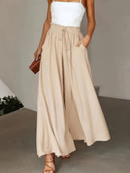 Women's High-Waist Wide-Leg Pants – Elegant Loose Fit Solid Color Flowy Trousers with Pockets for Spring Summer Office Casual