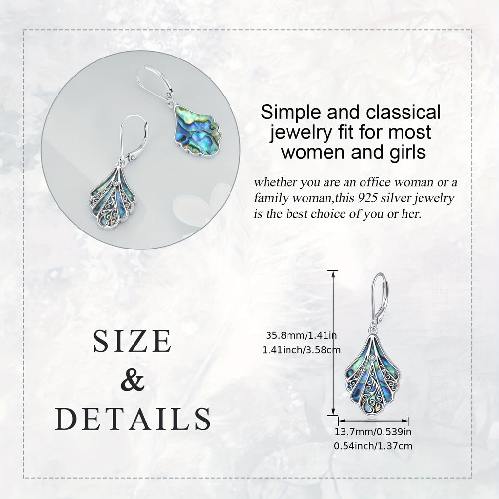 925 Sterling Silver Abalone Shell Drop Earrings for Women – Hollow Bohemian Dangle Earrings, Hypoallergenic Boho Jewelry, Perfect Gift for Her