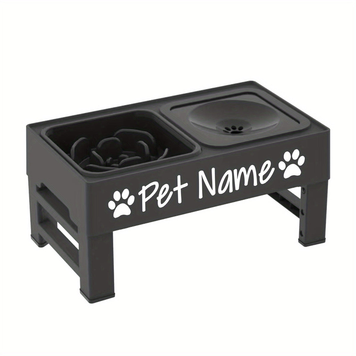 Elevated Dog Bowls with Adjustable Stand - Custom Slow Feeder & Spill-Proof Water Bowl for Small Medium Large Dogs - Raised Dog Bowl Set with Personalized Font Options, Black or Gray