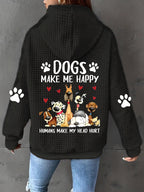 Dog Print Zip Up Hoodie Women Waffle Casual Sweatshirt Drawstring Geometric Pattern – 100% Polyester Machine Washable S-XXL Pink Black Grey Orange-Red