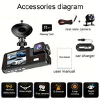 3 Channel Dash Cam 4K Front + 4K Interior + 1080P Rear with Free 32GB Card, Night Vision, G-Sensor, Wide Angle, Real-Time Recording & Parking Monitor – Velora