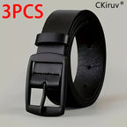 3-Pack Men's PU Faux Leather Belt Set – Casual Designer Style Alloy Buckle Belts for Jeans in Black, Brown & Khaki, Sizes 110-130cm