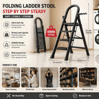 Heavy Duty Folding Step Ladder 500 Lbs Capacity - 2/3/4/5 Step Portable Non-Slip Ladder, Lightweight Durable Plastic, Foldable Step Stool for Home, Kitchen, Office & Industrial Use