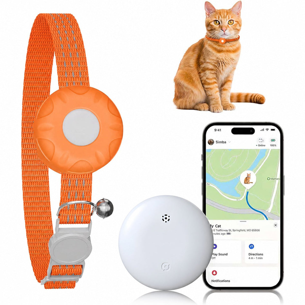 Cat Tracker Lightweight GPS Tracker for Cats – Works with Apple Find My & Android Find My Device, Real-Time Location, No Monthly Fee, Smart Zone Alerts, Anti-Loss Pet Tracking Device for Cat Collar