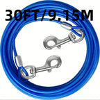 Dog Tie Out Cable for Yard – Heavy Duty Steel Wire Runner 10/15/20/30 FT with Durable Clips, Outside Dog Lead for Large Dogs Up to 165 lbs, Blue
