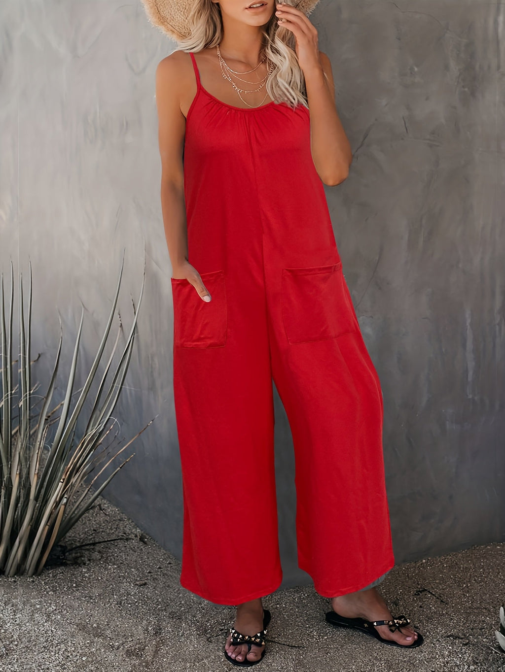 Women's Western Strappy Jumpsuit with Chest Pleats & Patch Pockets - Casual Long Pants Romper All Season Summer Vacation Fashion