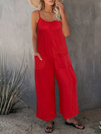 Women's Western Strappy Jumpsuit with Chest Pleats & Patch Pockets - Casual Long Pants Romper All Season Summer Vacation Fashion