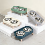 Elevated Cat Bowls Raised Stainless Steel - Double Cat Food and Water Bowl Set, Anti-Vomit Neck Protection, Non-Slip Feeder Stand, Splash-Proof Dishwasher Safe, Includes 2 Bowls & Pet Food Scoop for Indoor Cats