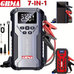 Portable Car Jump Starter 7-in-1 with 150PSI Air Compressor Digital Display Emergency Power Bank for Gas & Diesel Engines - Car Battery Booster Pack with Air Pump