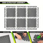 EVA Interlocking Gym Floor Mats 20 or 60 Pack – Thick Impact-Resistant Non-Slip Waterproof Foam Puzzle Tiles for Home Gym, Yoga, Weightlifting & Exercise, Black