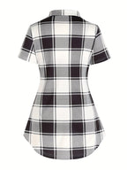 Women's Two-Piece Set Plaid Button Front Shirt & Solid Cami Top – Casual Summer Matching Outfit Set for Women S M L XL XXL Purple Milky Green