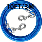 Dog Tie Out Cable for Yard – Heavy Duty Steel Wire Runner 10/15/20/30 FT with Durable Clips, Outside Dog Lead for Large Dogs Up to 165 lbs, Blue
