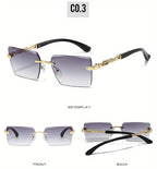 Unisex Rimless Leopard Sunglasses - UV400 Narrow Rectangular Frameless Shades in Black & Gold, Premium Fashion Eyewear for Men & Women, Includes Case & Cloth, Great for Parties Travel & Festivals