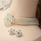 Luxury Bridal Necklace & Earring Set for Women – Silver Plated Beaded Jewelry Set for Wedding, Evening Party & Stage Performance, Elegant Dress Accessories