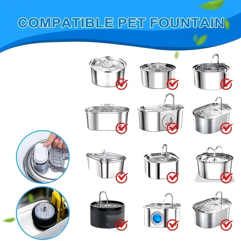 Cat Water Fountain Replacement Filters 24-Pack - Multi-Stage Filtration Filters & Activated Carbon Cotton for Stainless Steel Pet Water Fountains, Compatible with Adjustable Flow Dog & Cat Fountain