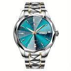RUIGE Men's Fashion Quartz Watch – Night Light, Dual Calendar, Diamond Shaped Mirror Dial, Stainless Steel Case, Alloy Strap, Business Casual Wristwatch, Perfect Father's Day Gift for Men