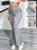 Women's High Waist Flare Pants Butt Lifting Wide Leg Trousers 4-Way Stretch Solid Color Casual Daily Wear Body Shaping Fashion Pants XS S M L XL