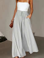 Women's High-Waist Wide-Leg Pants – Elegant Loose Fit Solid Color Flowy Trousers with Pockets for Spring Summer Office Casual