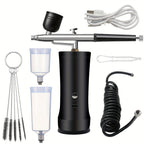 Cordless Airbrush Kit with Compressor Rechargeable 0.3mm Nozzle 3-Speed Pressure – Portable Airbrush Set for Makeup, Nail Art, Cake Decorating, Model Painting & Body Art