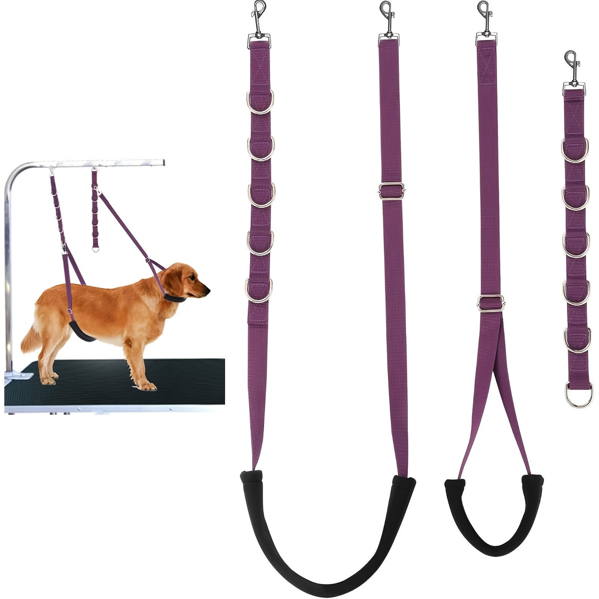 Dog Grooming Restraint Straps 3-Pack Nylon Adjustable - Pet Grooming Table Belly Band Loop Set with Metal D-Ring Hooks for Bathing & Grooming, Multi-Color Safety Restraint Kit for Dogs, Professional & Home Use