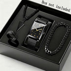 4pcs Men's Fashion Quartz Watch & Jewelry Set – Stainless Steel Strap Date Display Watch with Necklace Bracelet Ring, Business Casual Elegant Gift Set for Men in Gold Silver Black
