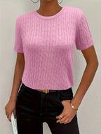 Women's Ribbed Knit Short Sleeve Pullover Top | Crew Neck Minimalist Casual Summer T-Shirt Versatile Stretch Comfort