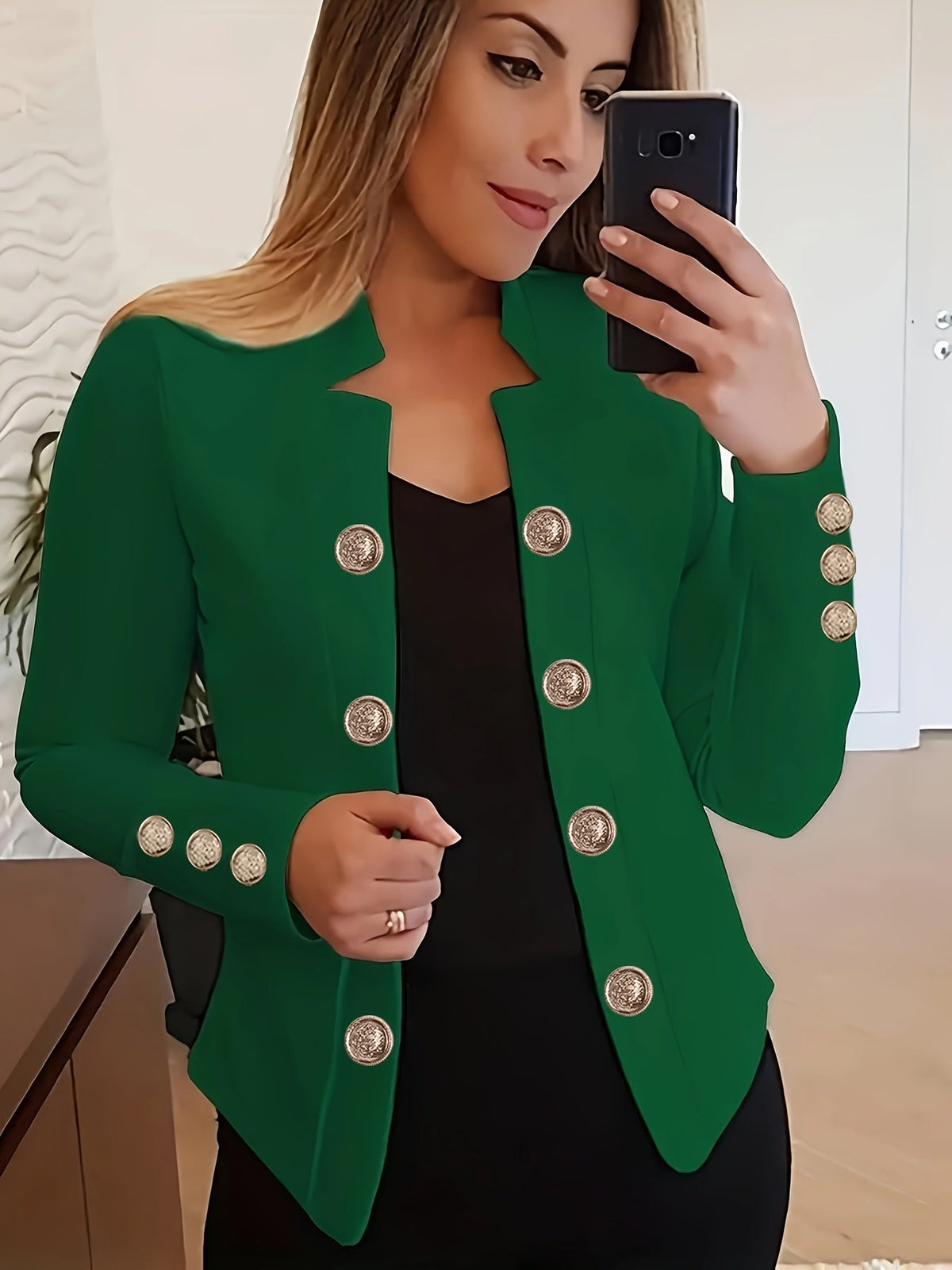 Women's Double-Breasted Cardigan Jacket – Cuffed Long Sleeve Solid Color Blazer-Style Coat for Spring, Fall & All-Season Wear