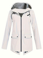 Women's Striped Lined Hooded Windbreaker Jacket Fall Winter Zip Up Outerwear – 8 Colors Sizes S-XXL Lightweight Water-Resistant