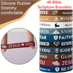 40-Pack Bible Verse Silicone Bracelets Colorful Inspirational Christian Faith Wristbands Unisex Lightweight Daily Wear Church Party Gift