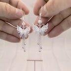 S925 Sterling Silver Butterfly Earrings with Long Tassels – Elegant Vintage Drop Earrings for Women, Nature-Inspired Graceful Movement, Perfect Gift for Weddings, Everyday Wear & Friends