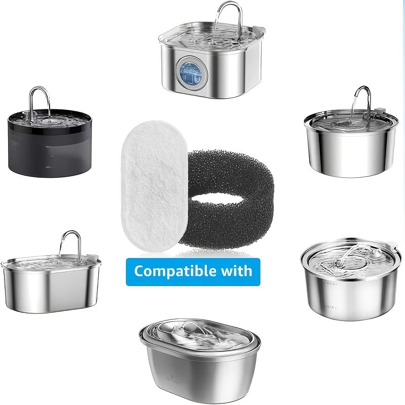 Cat Water Fountain Replacement Filters 24-Pack - Multi-Stage Filtration Filters & Activated Carbon Cotton for Stainless Steel Pet Water Fountains, Compatible with Adjustable Flow Dog & Cat Fountain