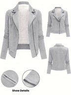 Women's Solid Color Biker Jacket Zipper Button Maze Grid Moto Coat - Stylish Casual Outerwear for Fall Winter Daily Commute Streetwear Top