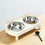Elevated Cat Bowls Raised Stainless Steel - Double Cat Food and Water Bowl Set, Anti-Vomit Neck Protection, Non-Slip Feeder Stand, Splash-Proof Dishwasher Safe, Includes 2 Bowls & Pet Food Scoop for Indoor Cats
