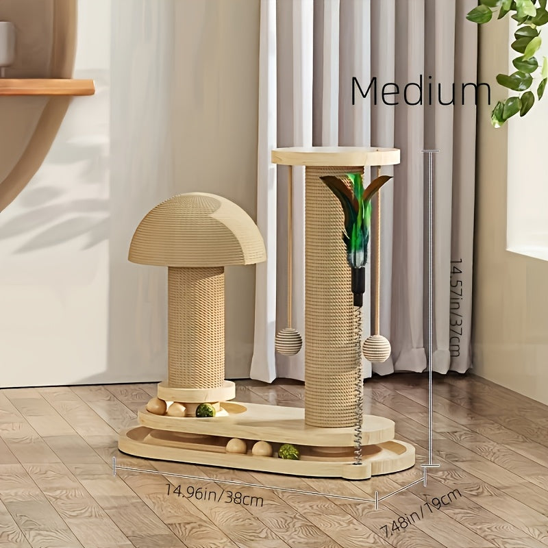 Cat Scratching Post & Cat Tree – Solid Wood Sisal Scratcher, Multiple Styles: Mushroom, Dolphin, Velvet, Hammock & Standing Board, Sizes S/M/L/XXXL for Cats of All Ages