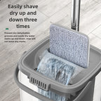 Hands-Free Flat Dust Mop with Bucket – Wet & Dry Floor Cleaning Mop for Bedroom Kitchen Living Room Bathroom, Durable Plastic Household Floor Mop Tool for Hardwood Tile Laminate