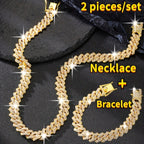 Cuban Link Chain Jewelry Set for Men 2pcs – Hip Hop Miami Bling Necklace and Bracelet Set, Luxury Fashion Streetwear Accessories, Perfect Birthday Anniversary Gift for Him