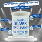 JSP Sterling Silver Dip Cleaner & Tarnish Remover 8oz – 925 & 999 Silver Jewelry Cleaning Solution with Dipping Basket & Microfiber Cloth, Restores Shine to Silver, Gold & Precious Metals