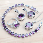 5Pcs Vintage Rainbow Cubic Zirconia Jewelry Set for Women – Silver Plated Ring, Earrings, Pendant & Necklace, Dazzling CZ Bridal Jewelry Gift for Weddings, Anniversaries, Birthdays & Engagements