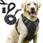 Dog Harness Leash and Poop Bag Dispenser Set 3-Piece Escape-Proof Adjustable Breathable Vest Harness for Medium Large Dogs with Reflective Strips – No-Pull Padded Dog Walking Kit with Waste Bag Holder